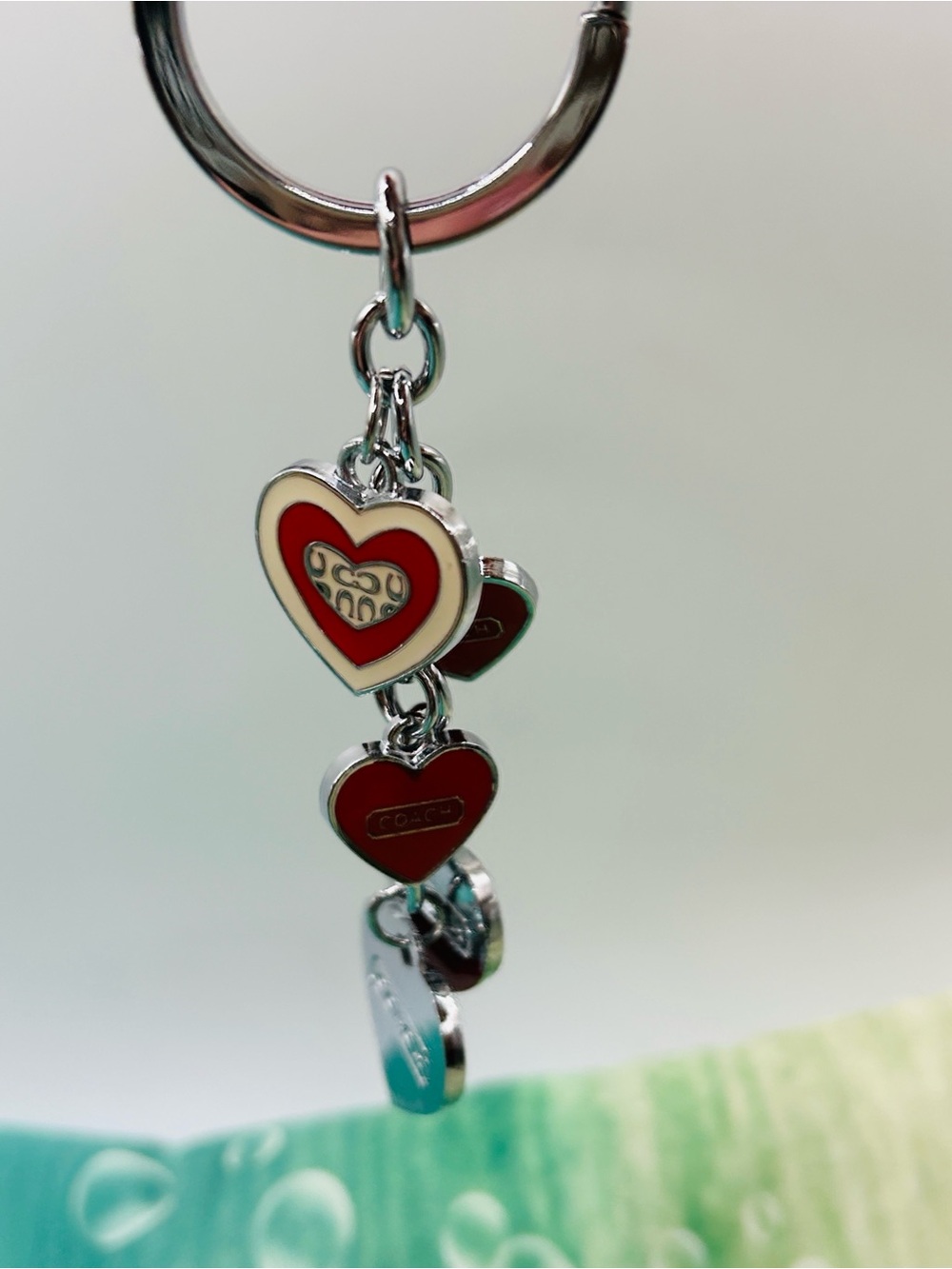 Rare Vintage Coach Heritage Cascading Hearts Key Chain Bag Charm Red Leopard - Picture 7 of 7